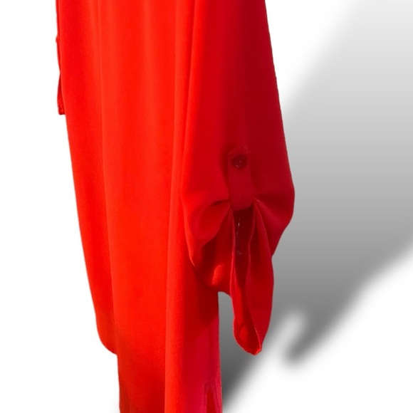 CHICOS High Low Woven Top Women’s Size Small, Red NWOT Button Roll Sleeves - Picture 11 of 14
